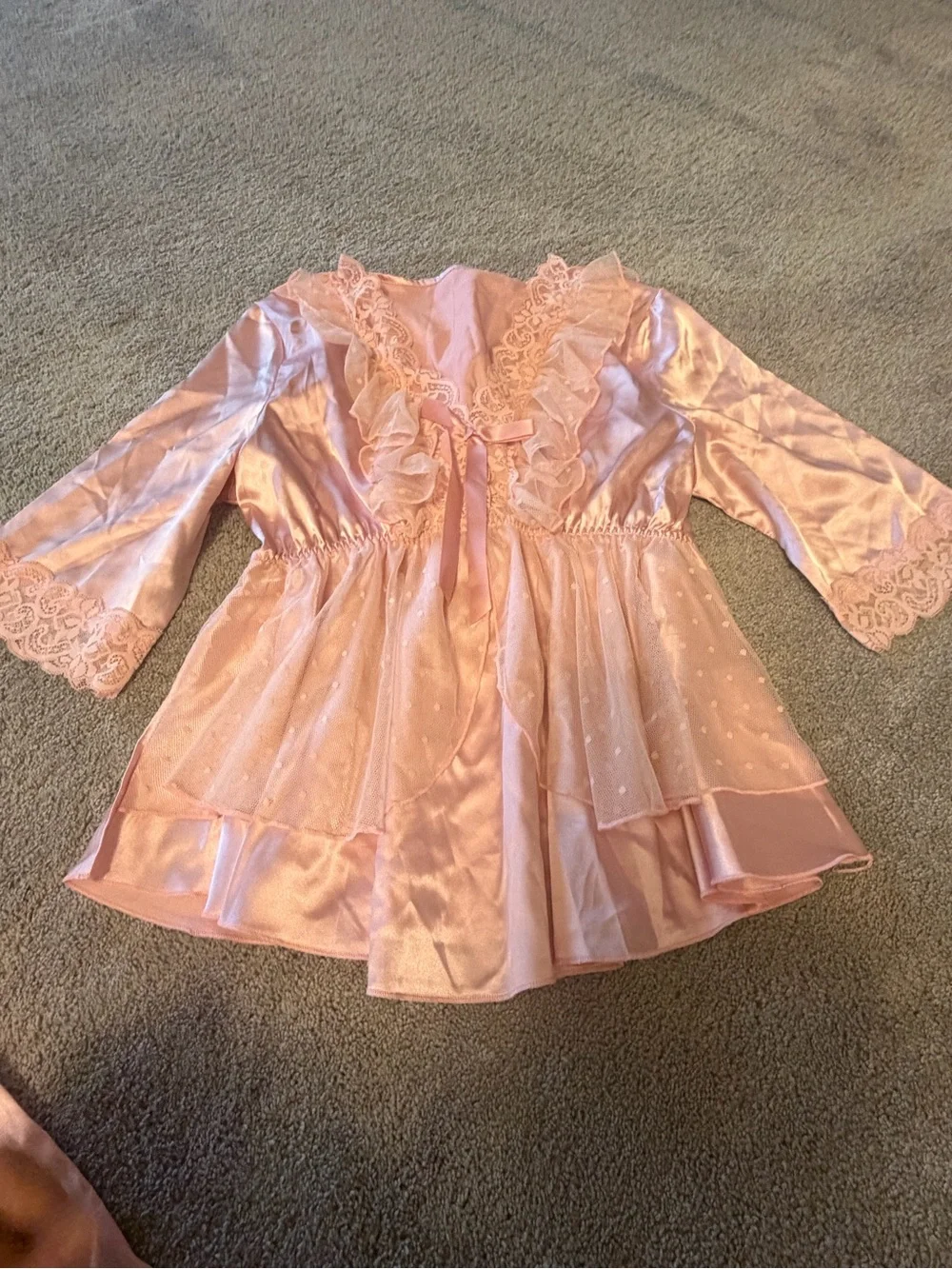 Women's Pink Satin Lace Trim Pajama Set -M